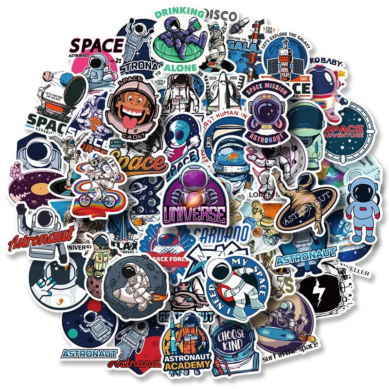 50Pcs Cartoon Fashion Nasa Astronaut Sticker Logo for Boy Promotion Gifts Waterproof Vinyl Die Cut Luggage Stickers