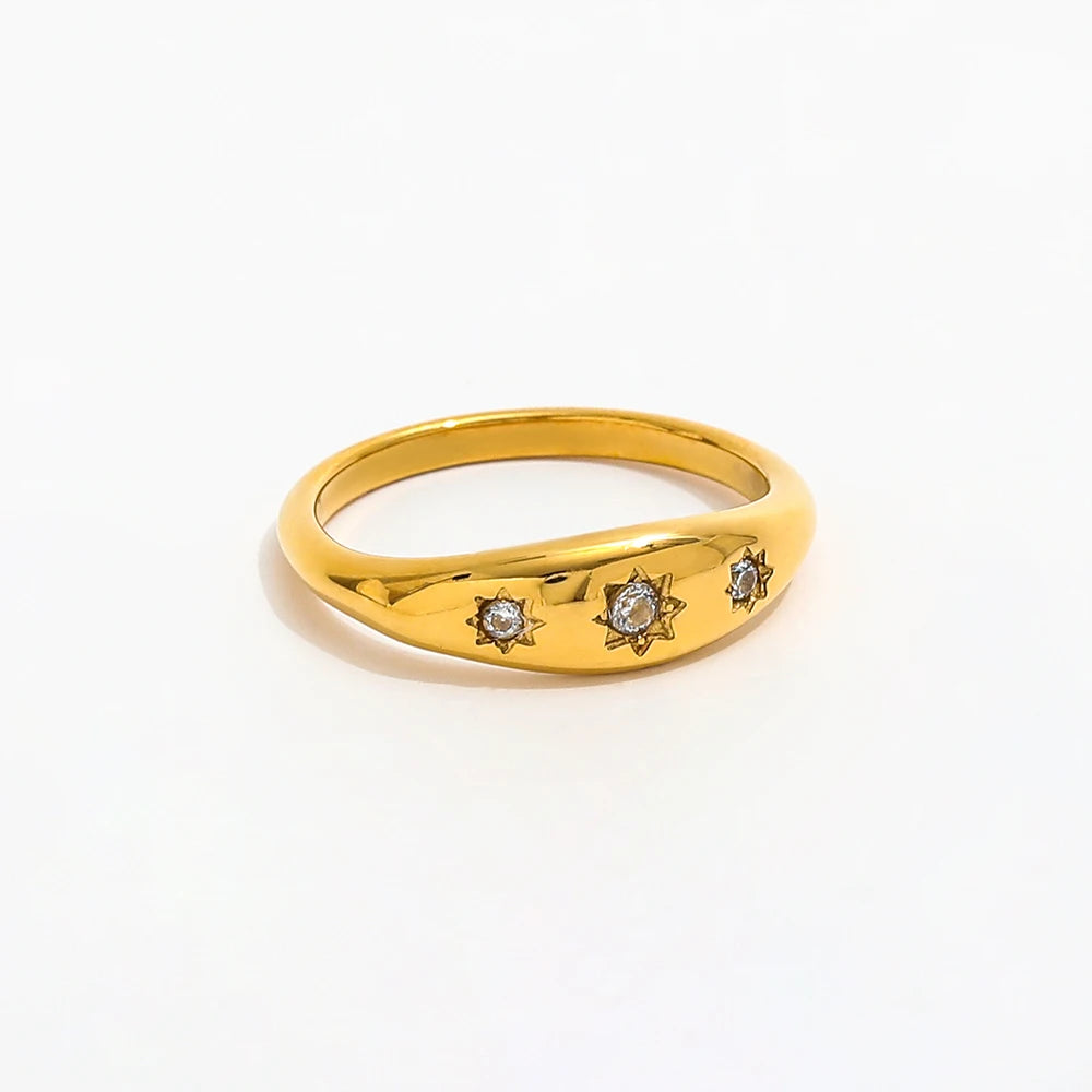 Fenny Stainless Steel Dainty Cubic Zirconia Star Burst Ring Trendy for Women 18K Gold Plated Wholesale Jewelry