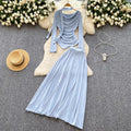 Light Luxury Minimalist Thousand Gold Wind Senior Sense Royal Sister Set Female Spring Swing Long Sleeve  Mid-length Skirt