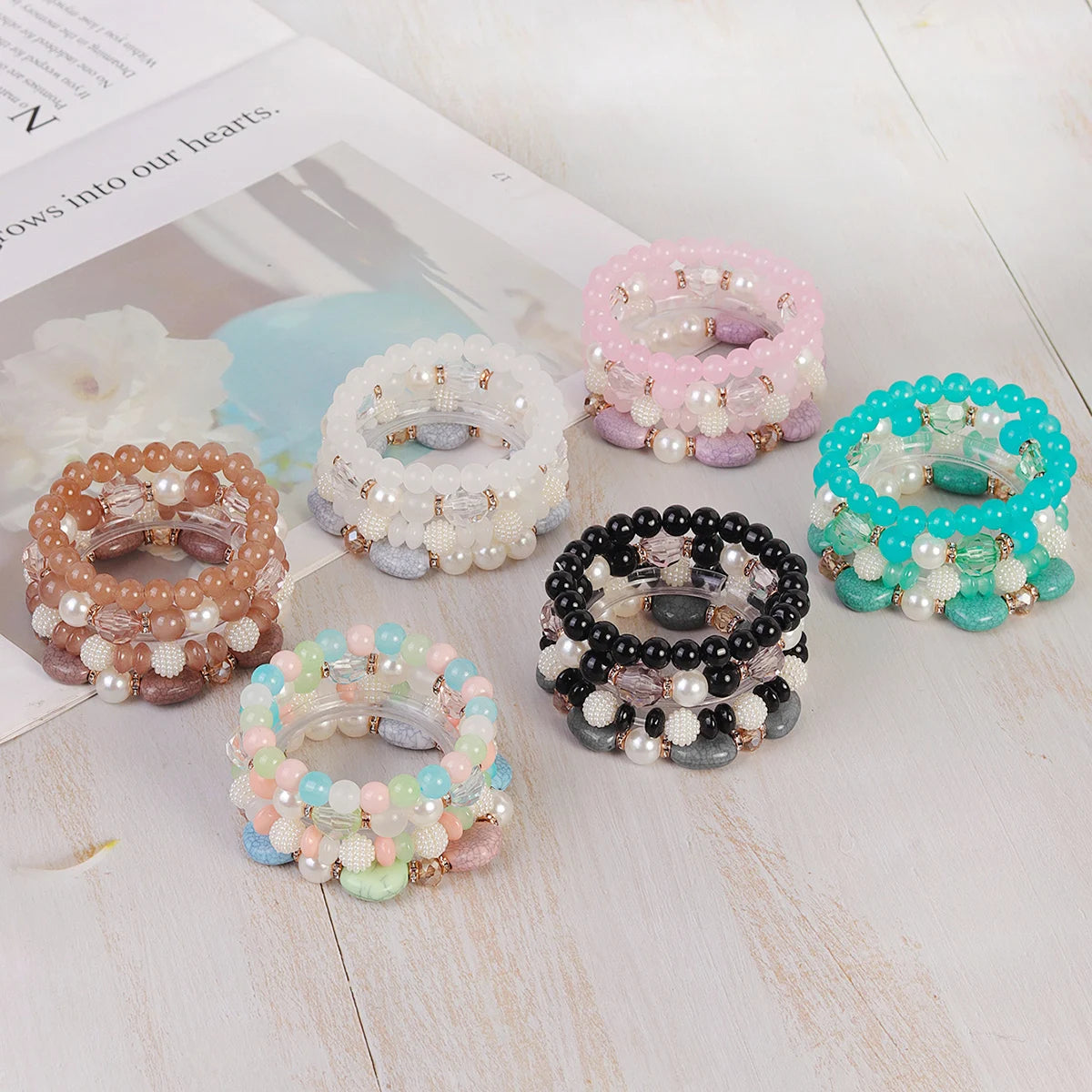 2025 New Trend Fashion Bohemian Stretch Jewelry Colourful Glass Beaded Stackalbe Hand Bracelet for Men