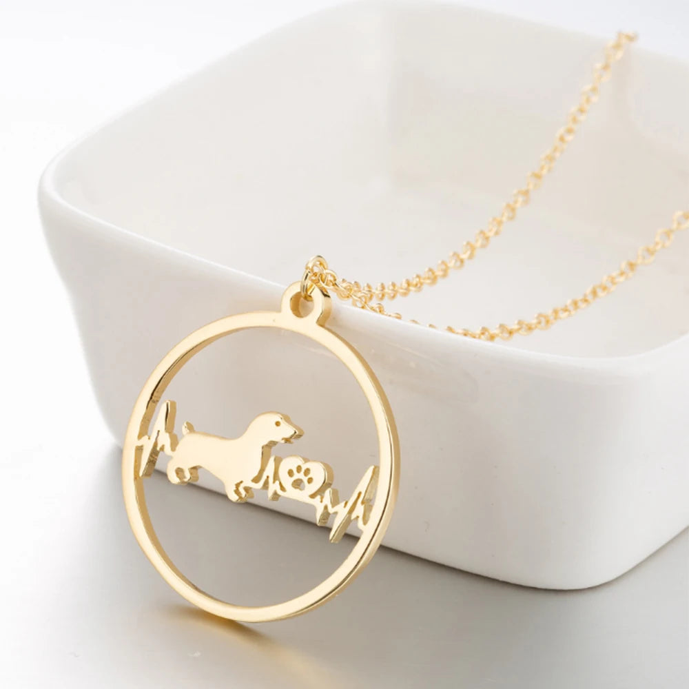 Cute Animal Dog Footprint Paw Necklace Dachshund Animal Pendant Round Custom Necklace for Women in Gold and Silver Color