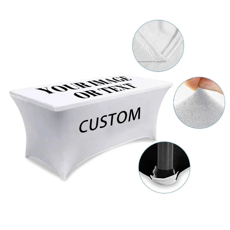 AOZHAN Promotional Hot Sale Custom Logo Tablecloth Fabric Spandex Table Cover Advertising Trade Show Table Cover for Events