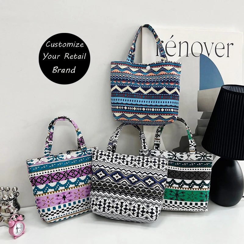 Bohemian National Design Eco Cotton Canvas Tote Bag Small Eco Friendly Beach Bag