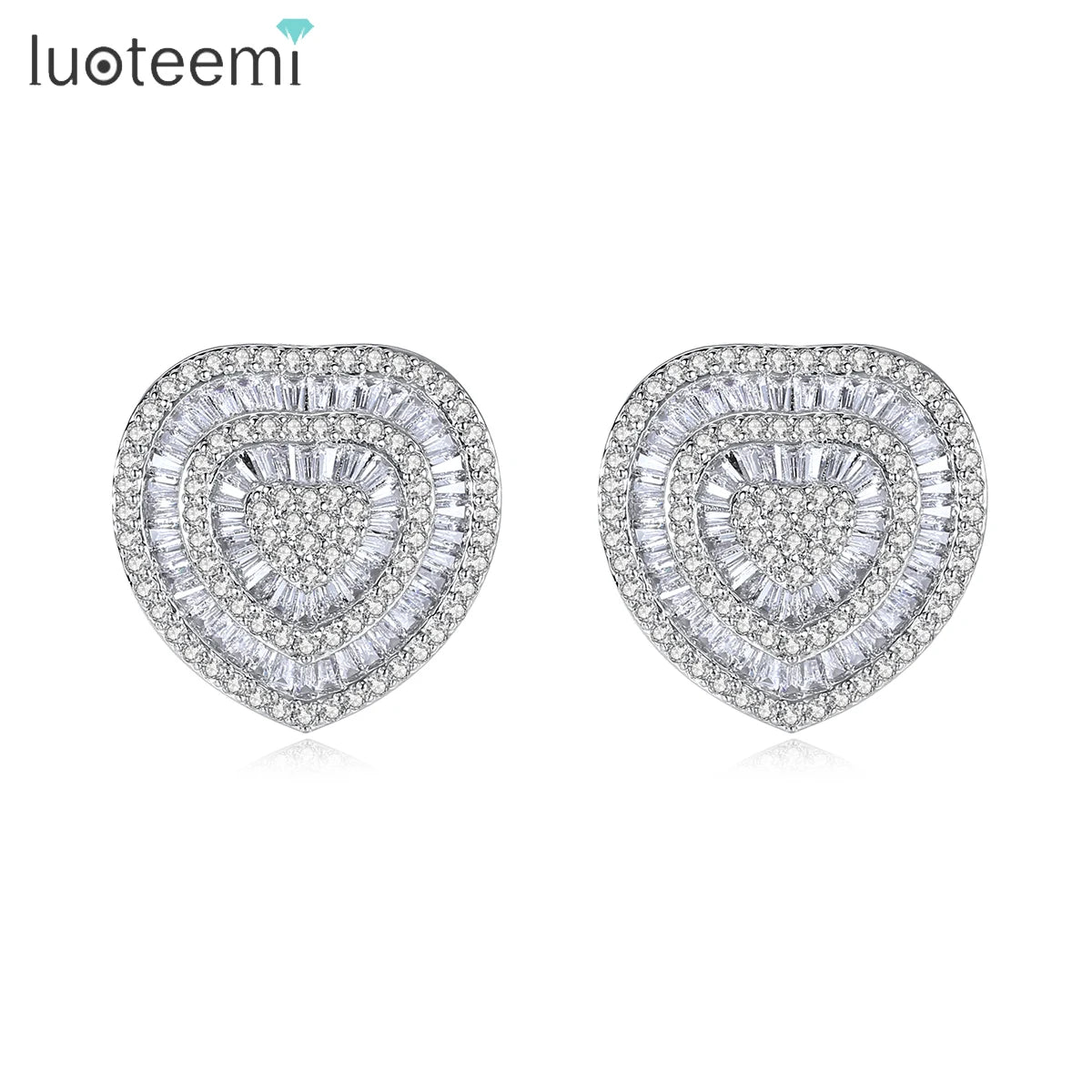LUOTEEMI Big T Shape Luxury Heart Trendy Stud Charm Earrings 2026 Zircon Women Earrings Jewelry Big