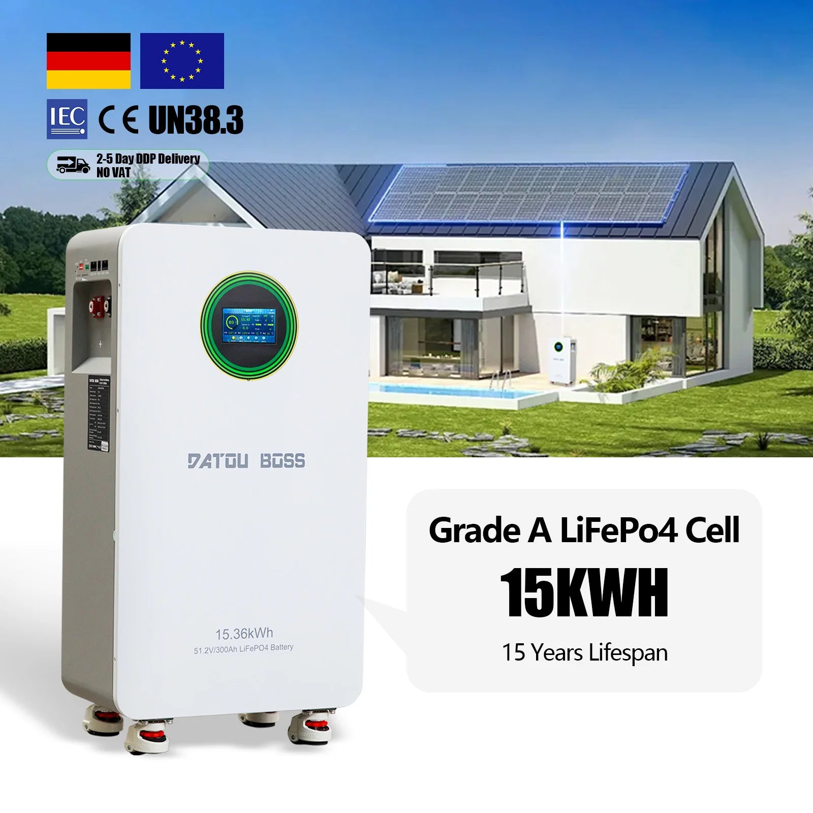 Local Stock DATOUBOSS 16.07KWH 48V 51.2V 300ah Residential Household Energy Solar Storage Wall Mounted Lifepo4 Lithium Battery