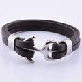 Wholesale European Handmade Mens Silver Plated Flat Leather Anchor Leather Bracelet