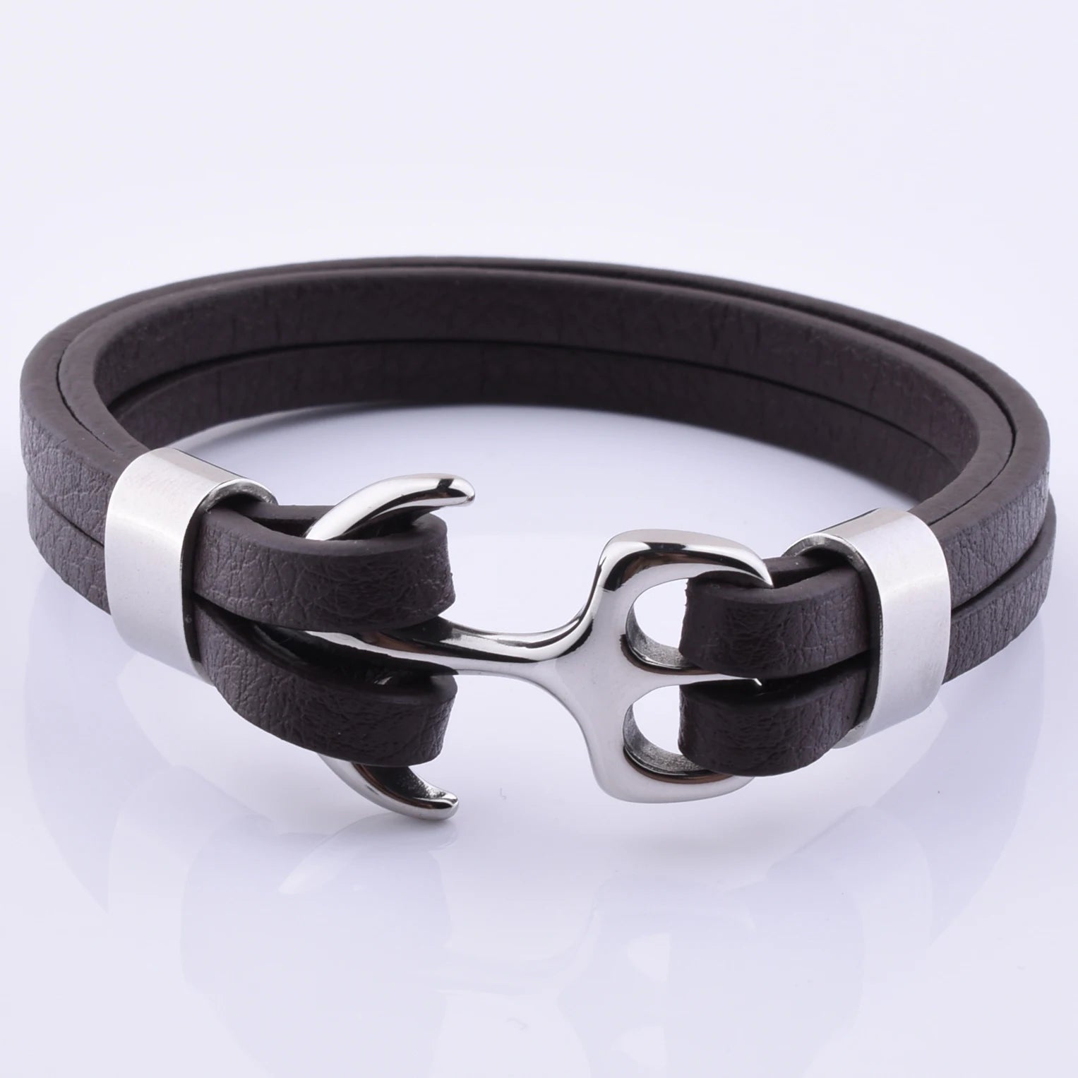 Wholesale European Handmade Mens Silver Plated Flat Leather Anchor Leather Bracelet