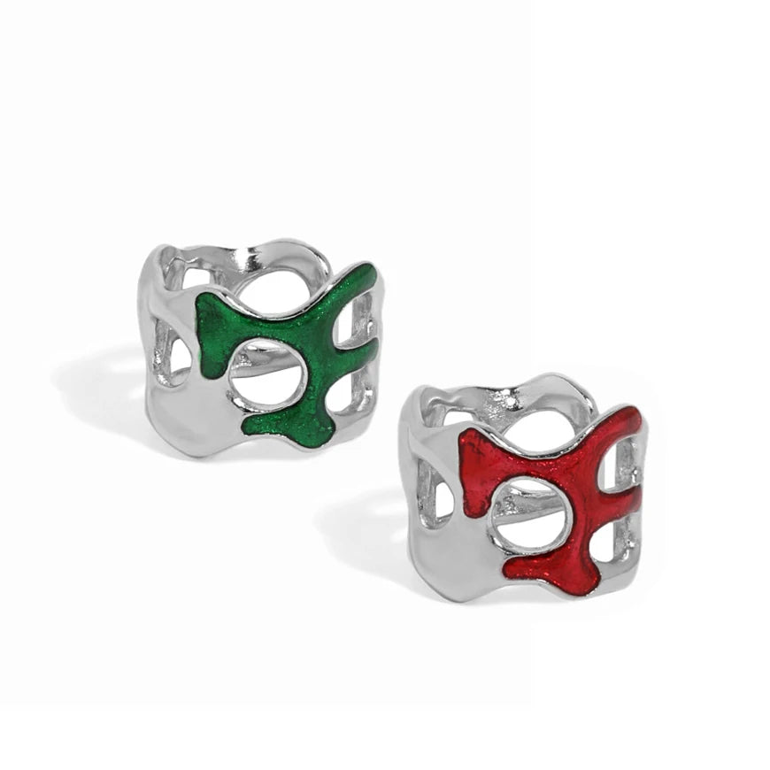 WMET470 Party Jewelry Finger Decoration Enamel Glaze Gift Adjustable  Finger Ring Irregular Wave Enamel Silver Ear Cuff