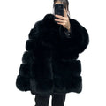 Customizable Casual Long-sleeved Fashion Winter Warm High-quality Real Fox Fur Women's Coat Stand Collar Cotton Polyester Lining