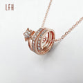Elegant Dainty Female18k Gold Star Double Ring Circle  Gold Angel Jewelry  Necklace Diamond Pendant Solid Gold Jewelry