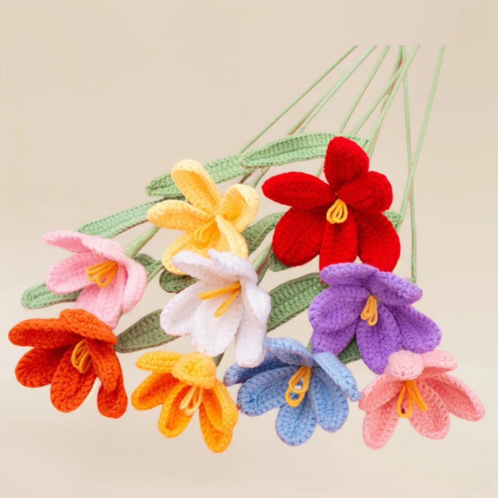 Cheap Price Multi Color Opening Crochet Tulip Branch Wholesale Artificial Knitted Flower Ornament for Mother's Day Teachers' Day