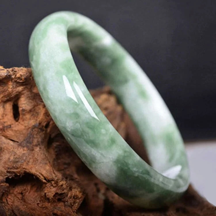 Buddha Stones Natural Jade Fortune Blessing Bangle Bracelet Chinese Style Natural Green Jade Bangle