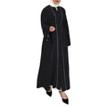 Plain Color Nail Pearls Long Style Cuff Decoration Flower Closed Abaya Women Muslim Dress for Dubai Eid