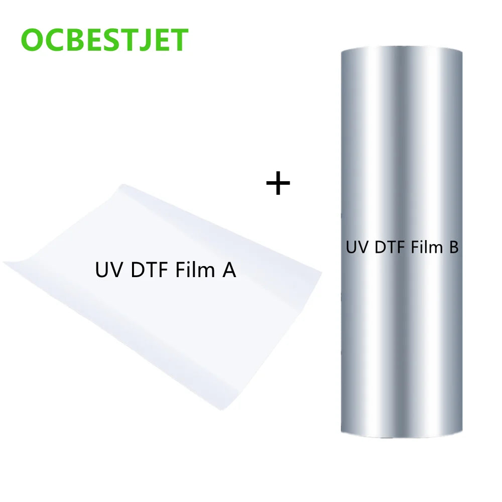 Ocbestjet A4 UV DTF Film a and AB UV DTF Roll Film Transfer Film PET Textiles High Heat Transfer for UV Printer Neutral Packing