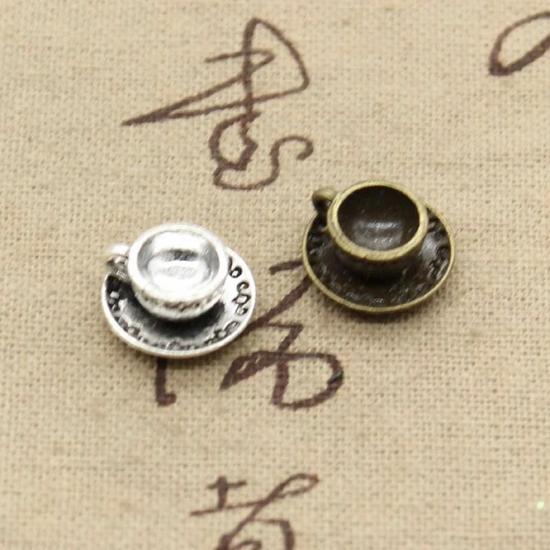 Antique Bronze & Silver 14x14x7mm DIY Charms Pendant Gold Plated Coffee & Tea Cup Shape for Jewelry
