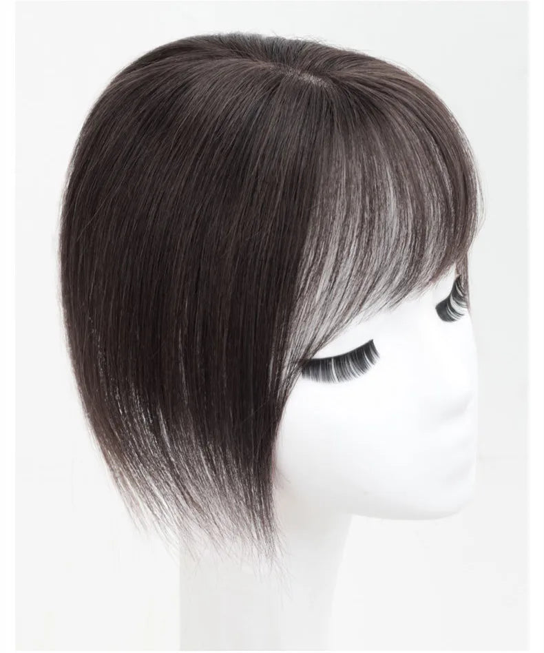 LONGFOR Air Bangs Real Top Replacement Hair Topper for Women to Cover Gray PVC Bags Chinese Hair Straight 100% Indian Hair