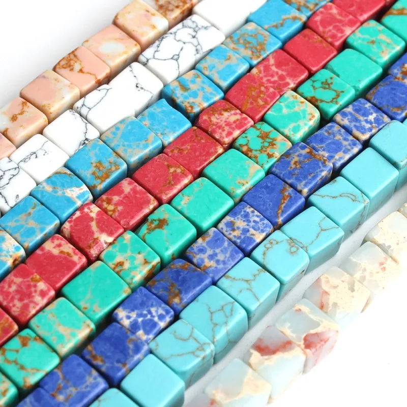 6/8mm Natural Cube Howlite Turquoises Beads Square Shape Sea Sediment Jasper  Stone Beads for Jewelry Making DIY