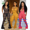Mesh Club Jumpsuits Playsuits Women's Clothing Halter See Through Flare Pant Romper Sexy Sleeveless One Piece Jumpsuit for Women