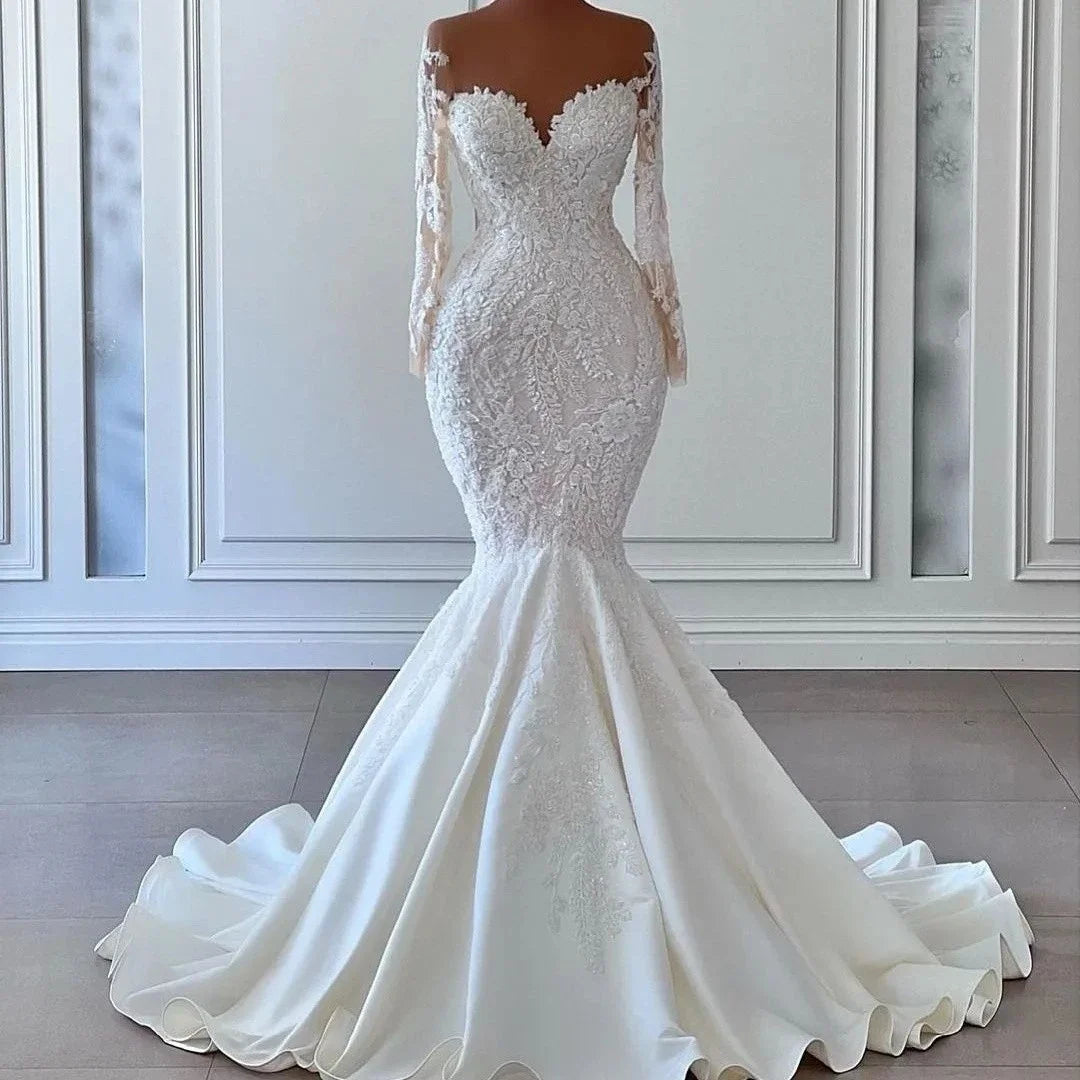 2026 Mermaid Wedding Dresses Women Elegant Sheer Long Sleeve Bridal Gowns Lace Vestidos De Novia Second Reception Dress MW369