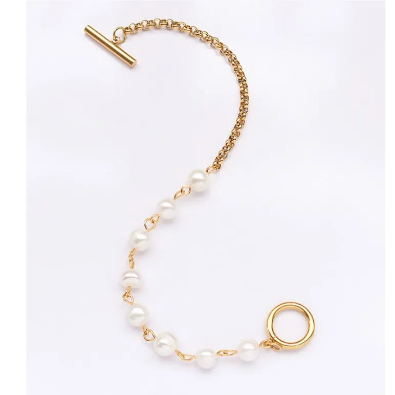 Trendy Jewelry Stainless Steel Freshwater Pearl Necklace and Bracelet Set