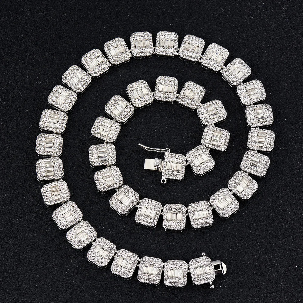 Fashion New Product Square Rock Candy Chain 12mm Men's and Women's Jewelry Cuban Chain Bracelet