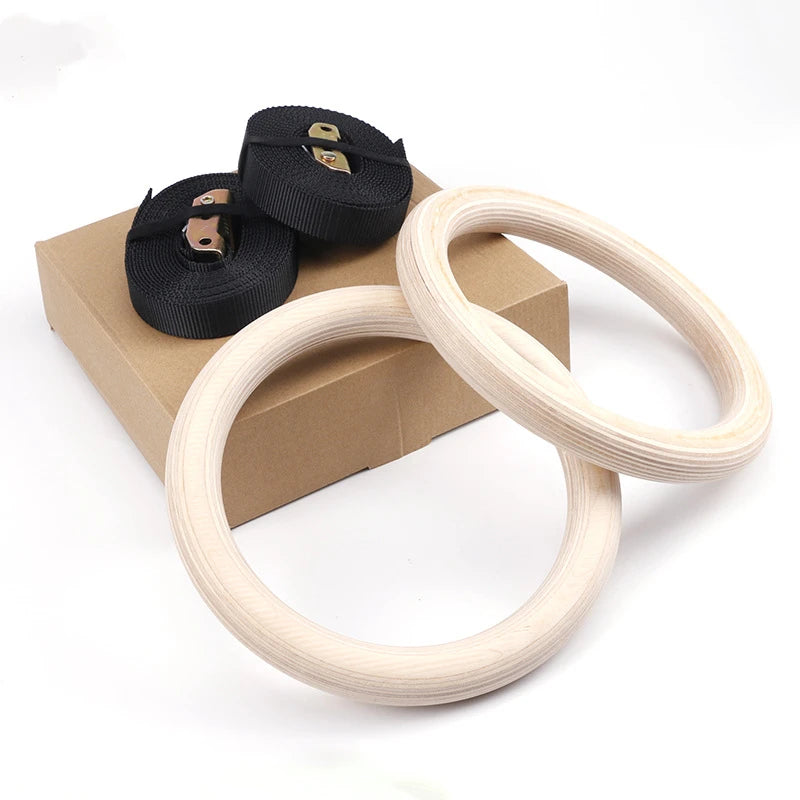 Power Training Full Body Workout Suspension Trainers 28mm 32mm Wooden Gymnastic Rings Adjustable Straps for Fitness Gym Pull