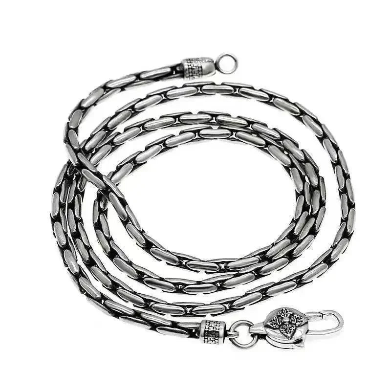 BOCAI Wholesale S925 Silver Jewelry Fashionable Trend Personalized Retro Bamboo Chain Collarbone Men's and Women's Necklaces