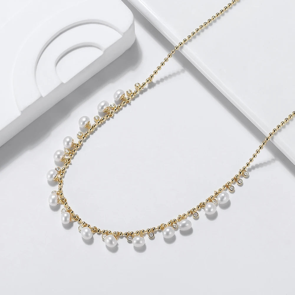 Jiangyuan 925 Sterling Silver Station Custom Necklace Fine Jewelry Cute 14K 18K Gold Plated Pearl Pendant Necklaces for Women