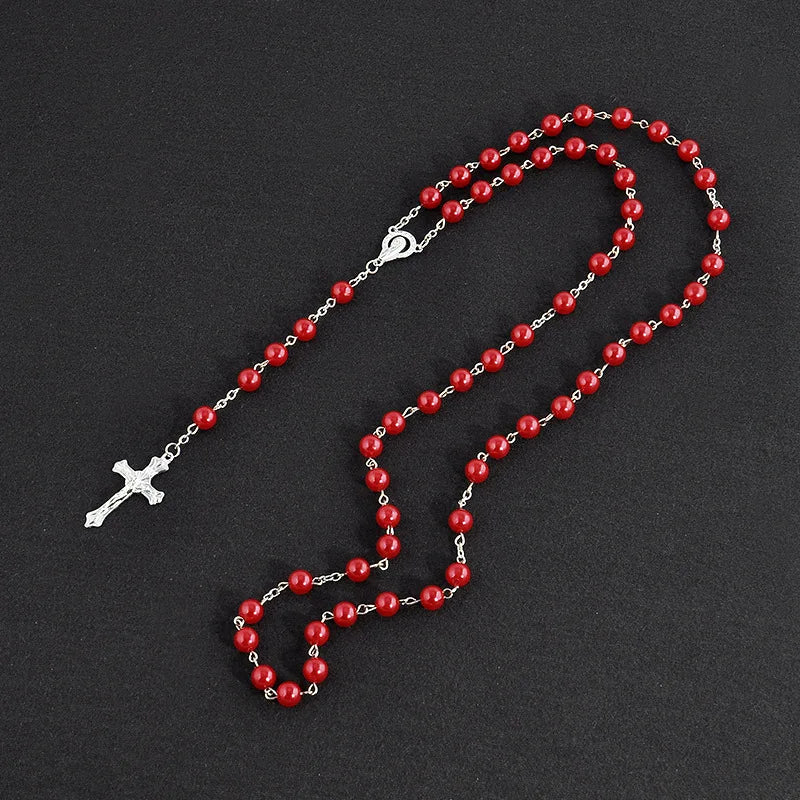 Catholic Porcelain White love Rosary Prayer Necklace Mary Blessing Rosary Prayer Necklace Porcelain White Heart-shaped Beads