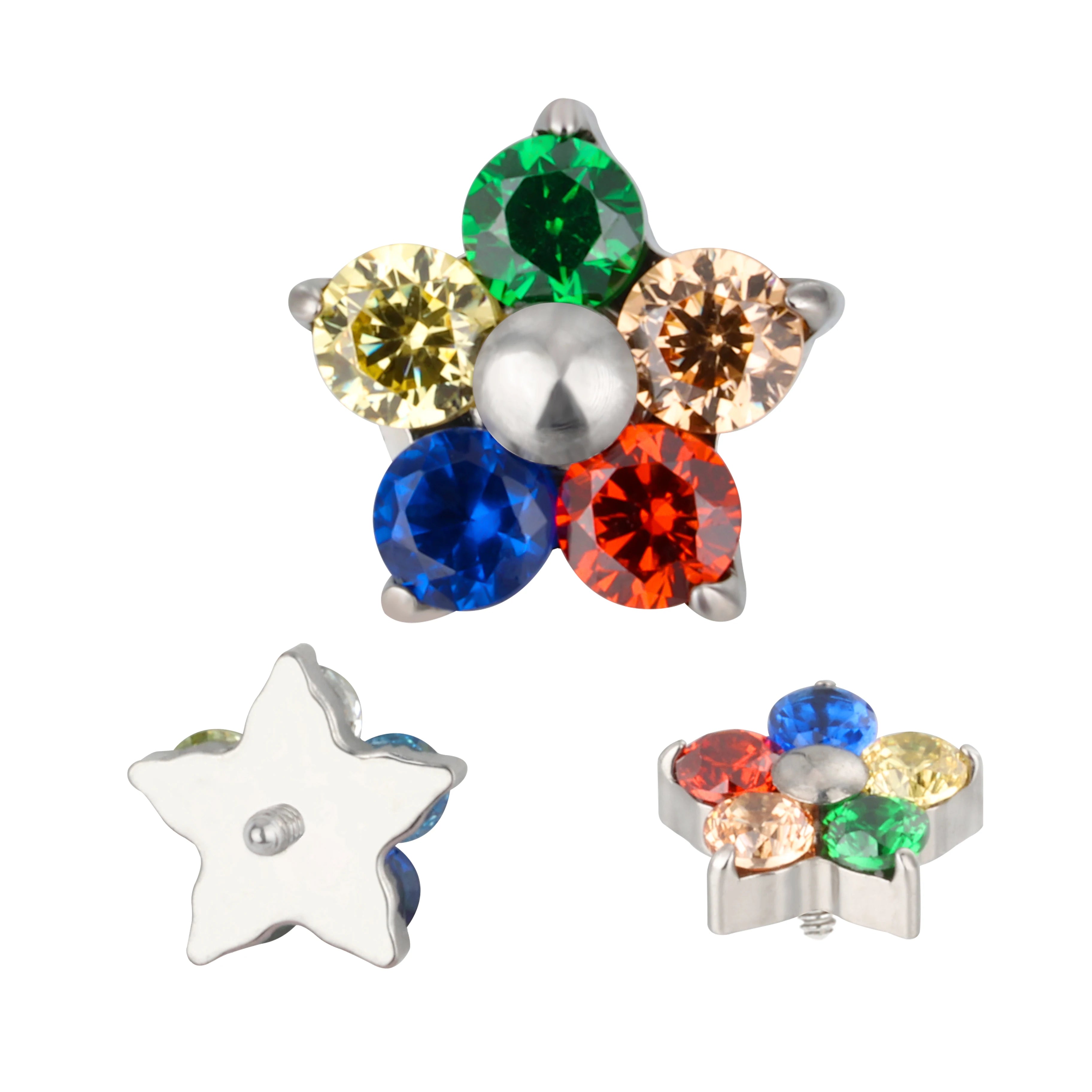 GZN G23 ASTM F136 Titanium Labret Studs CZ Flower Lip Studs Earring Piercing Internally Threaded Tragus Piercing