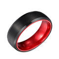 POYA Jewelry Matte Finished 8mm Black Tungsten Ring Beveled Edges Wedding Band With Anodized Red Aluminum Sleeve for Women