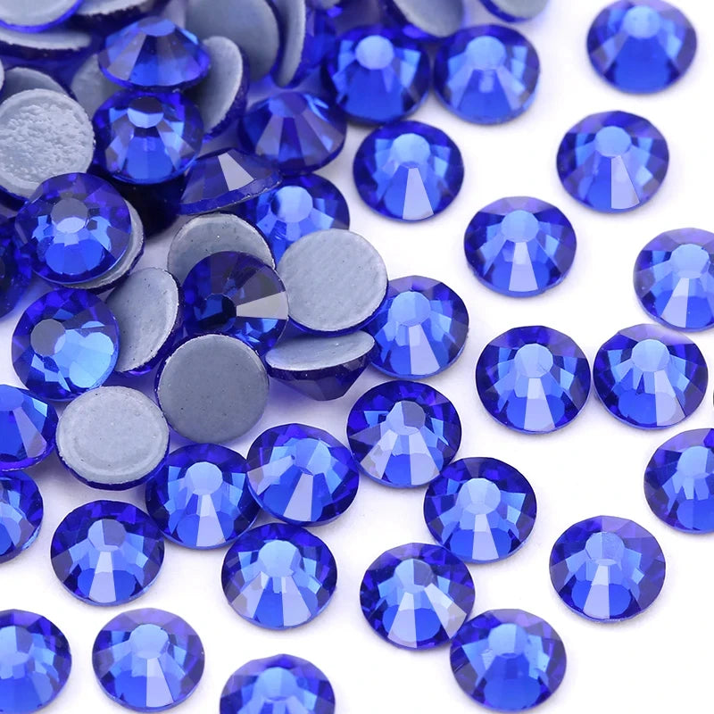 QIAO 3D Eco-Friendly SS6 SS8 SS10 SS12 SS16 SS20 SS30 Wholesale Blue Color Flat Back Glass Hotfix Rhinestones for Bags