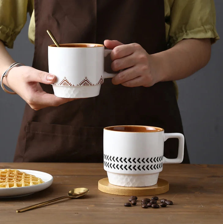 10oz Simple Teacup Set High Appearance Coffee Mug Custom Ceramic Cream Coffee Mug