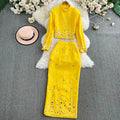 Skirt Two Piece Set for Ladies LW1181 Elegant Beaded Crystal Crop Top + High-Waist Slimming Skirt Set Two-Piece Ladies