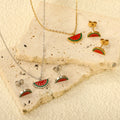 European American Women's Jewelry Set Trendy Watermelon Dripping Oil Simple Versatile Cute Earrings Necklace for Girls