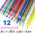Flysea Non-Toxic 12 Colors Acrylic Paint Marker 3.0 Writing Width Acrylic Marker Pens