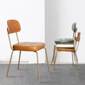Vintage Stackable Brass Metal Tufted Leather Cushion Restaurant Cafe Dining Chairs