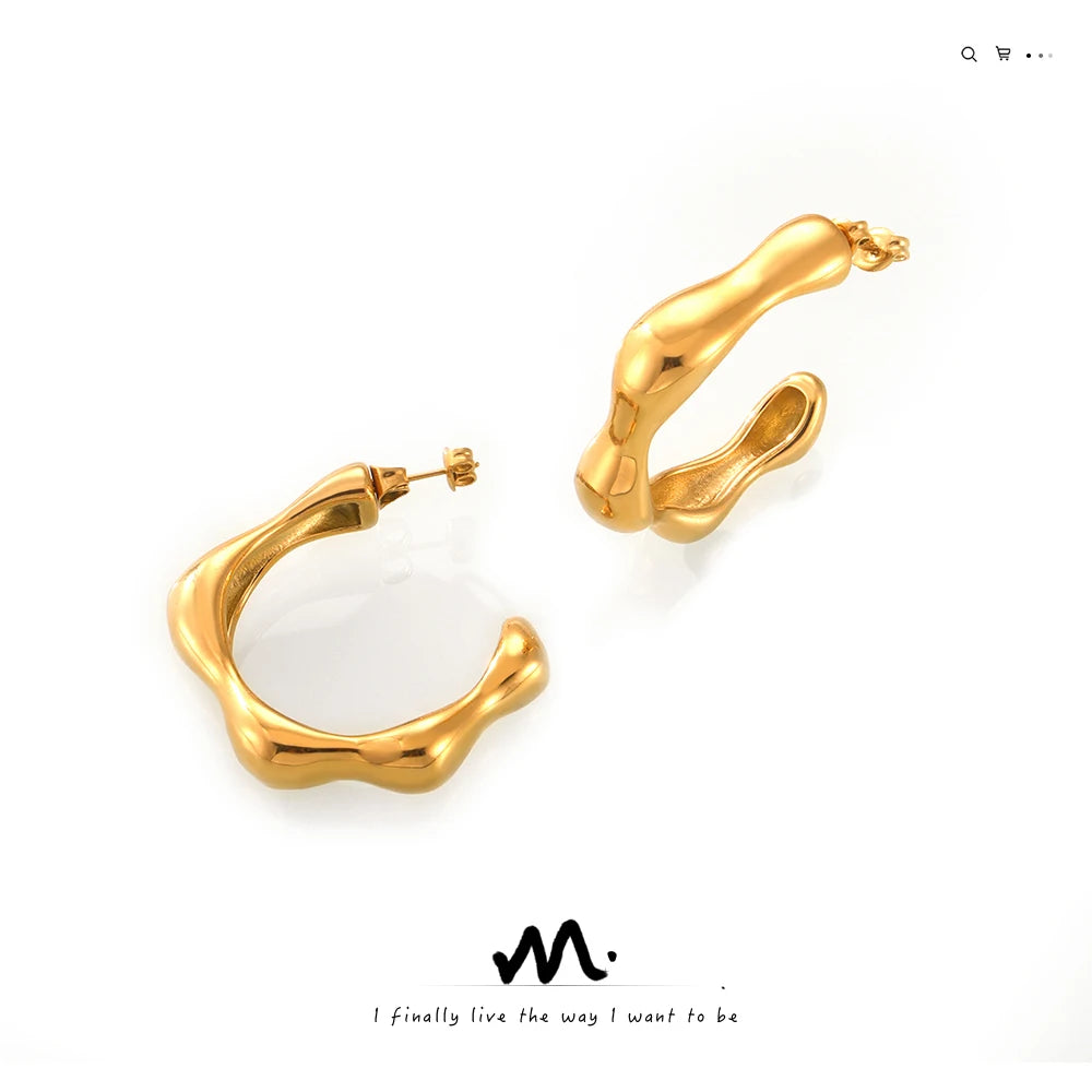 Personality Irregular Design Sense Jewelry Minimalist Design Sense Titanium Steel Gold-plated C-type Earrings