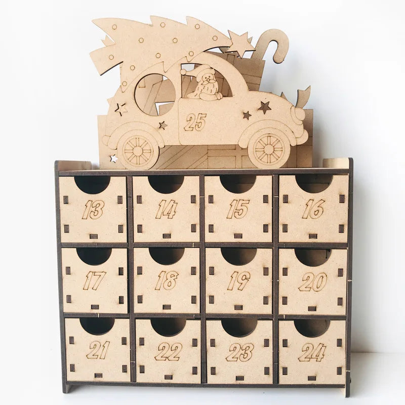 25 Days Fidget Empty Blank Wooden Cardboard Beauty Chocolate Christmas Countdown Advent Calendar Box Present Decoration