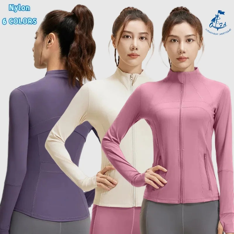 Women Yoga Sports Jacket Quick Dry Breathable Stretchable Fitness Running Workout Tops Outerwear Casual Fashion Streetwear
