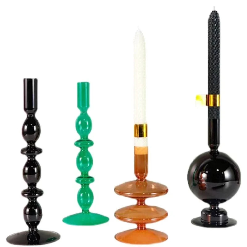 Glass Candle Holder Decorative Candles Jars Candle Stick Bright Color Sparkle in Sunshine  Wedding Decoration Flower Vase