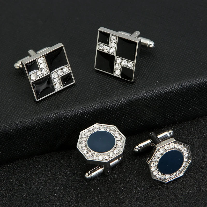 Wholesale Cheap Stock Checked Cufflinks Ready to Ship Baking Paint Men Cuff Links Designer Tie Clip Cufflinks for Wedding