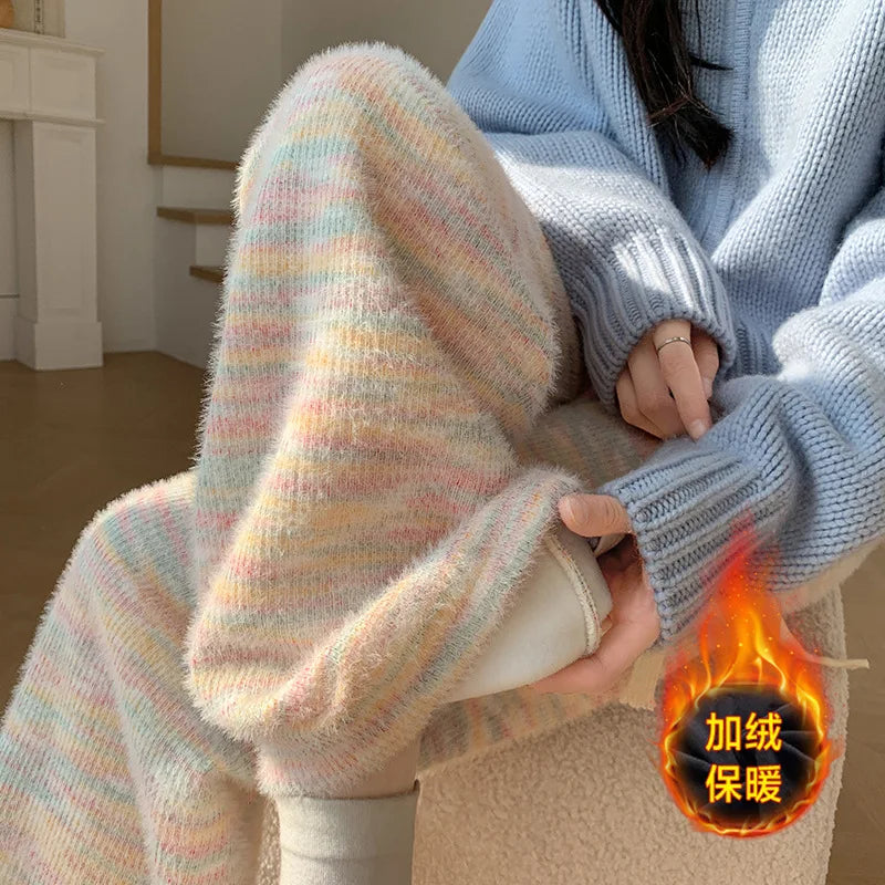 Loose Lazy Casual Pants High Waist Vertical Rainbow Wide Leg Pants