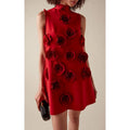 A9412 Ready to Ship Red Sleeveless Women Mini Dress Three-dimensional Flower Loose Ladies Party Dress