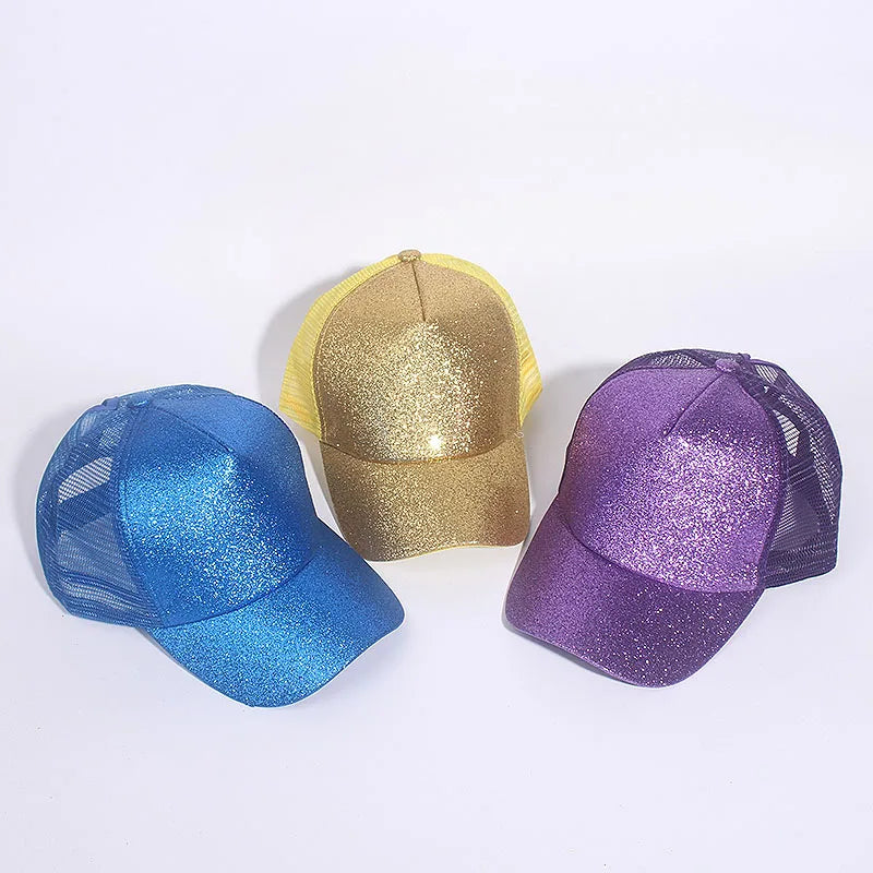 Wholesale Dobby Common Summer Sun Hat Outdoor Mesh Baseball Cap Tid Net Sequins Breathable Custom Logo 6-panel Unisex 100 Pieces MegaBDM