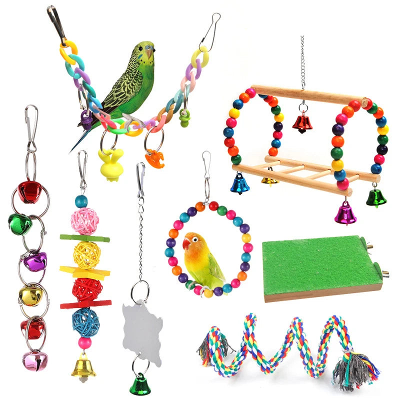 Parrot Toy 8-piece Parrot Chew Bird Toy Set Cage Arch Bird Stand Parrot Climbing Rope