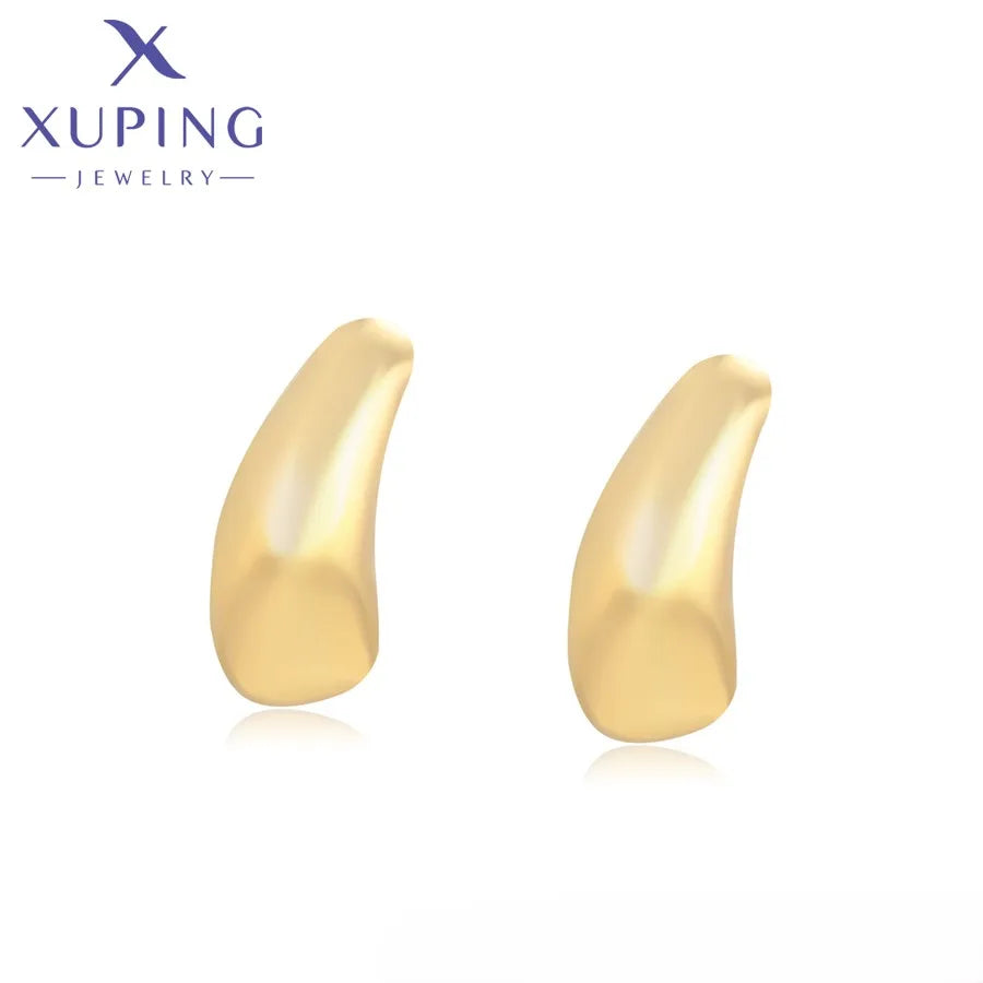 T000956053 XUPING JEWELRY 14K Gold Color Simple Stainless Steel Korean Vintage Fashion Gold Plated Fine Earrings
