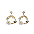 Japanese Style Vintage Bee Flowers Stud Earrings Rhinestone Resin Hoop Earrings for Women