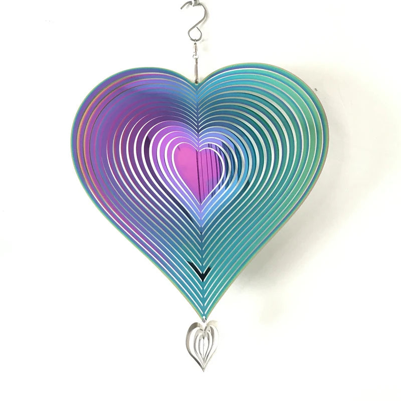 Factory Price 25cm Metal Heart Wind Spinner Garden Chimes Hanging Ornaments for Outdoor Backyard Bedroom Window Decor