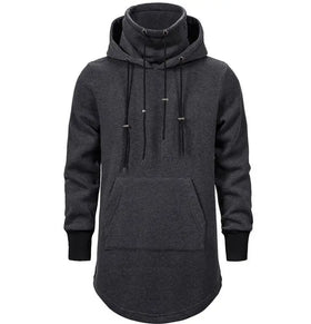 Fashion Streetwear Drawstring Mid Length Hooded Loose Jacket Long Sleeves Men's Solid Color Hoodies & Sweatshirts